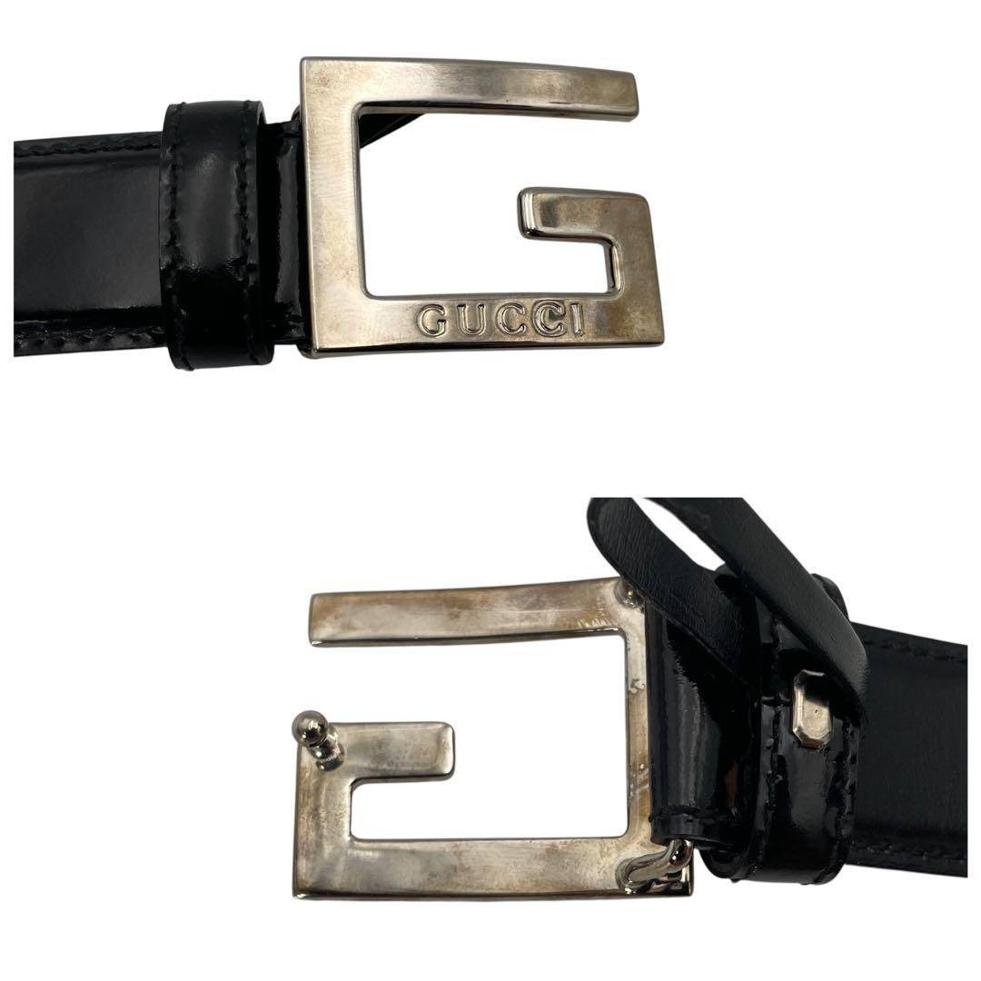 GUCCI - GUCCI グッチ エナメルレザー ベルト ブラック シルバー G