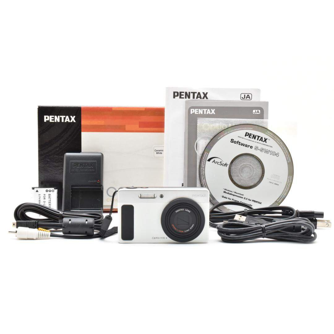 新品級 PENTAX Optio H90 ホワイトシルバー 箱 説明書 M697