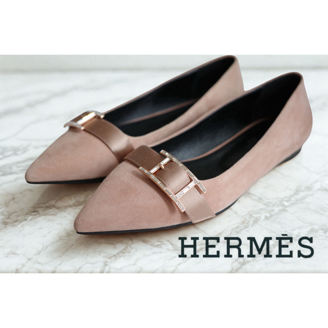 HERMÈS エルメス アピ ドゥース Hロゴ バレエシューズ ローズゴールド