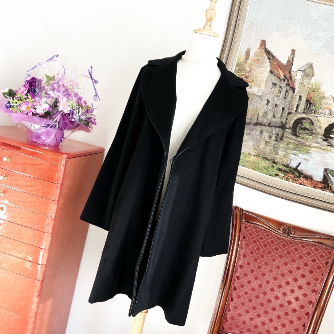 良品 GUCCI グッチ 女優襟 ラップ コート レザートリミング ベルト付