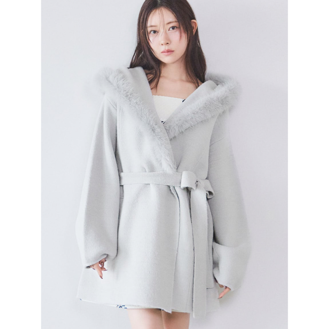 SNIDEL - snidel スナ ファーフードニットコート ケープコート グレー
