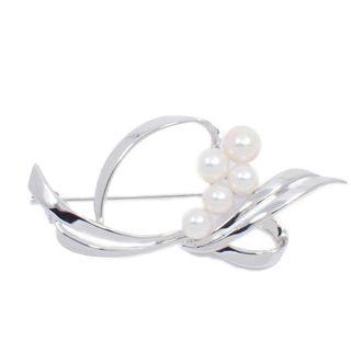 MIKIMOTO - 定番 ミキモト 月桂樹の葉彫り パールブローチ シルバー 美