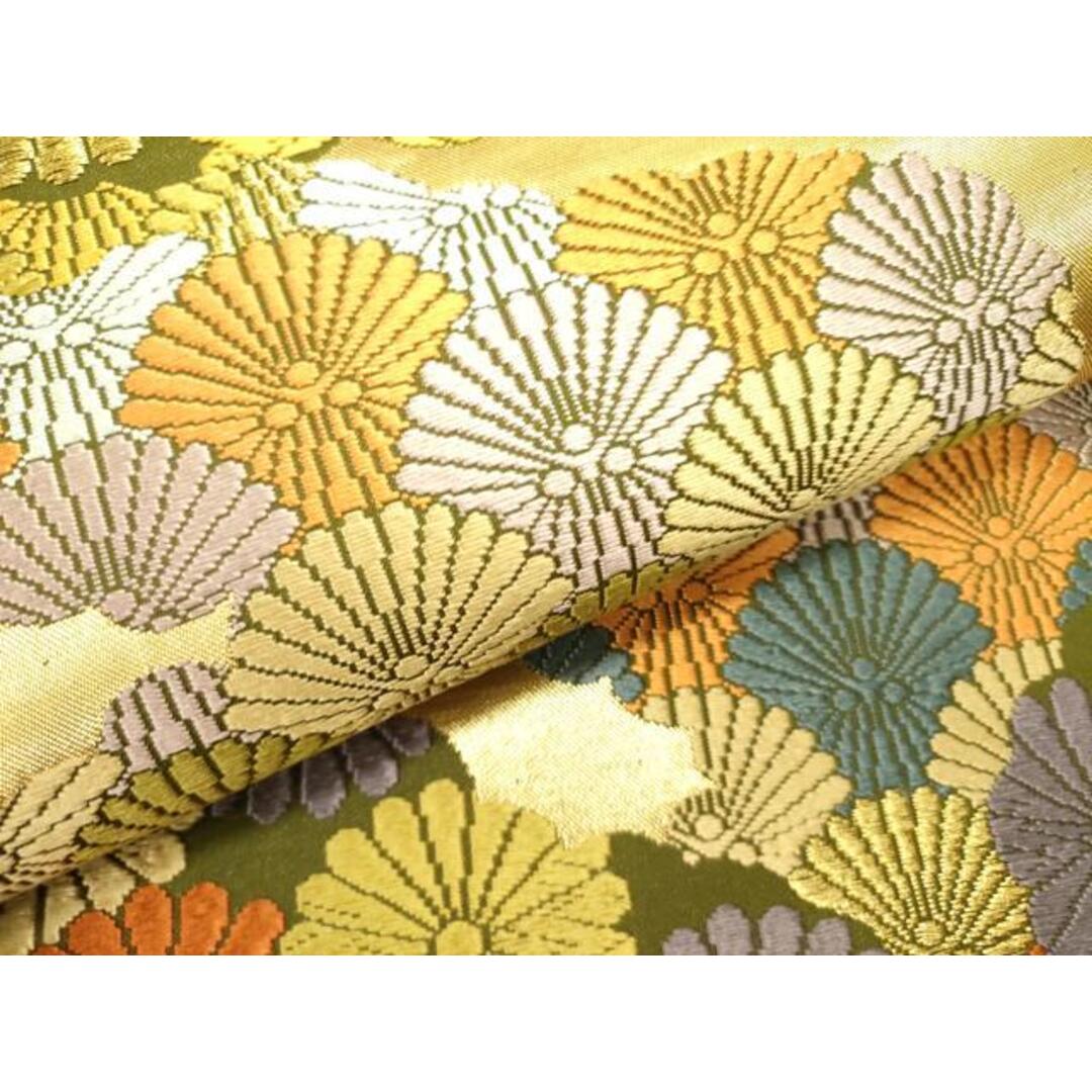 平和屋着物○六通柄袋帯 唐織 嘉祥松菊雲取文様 金糸 正絹 逸品