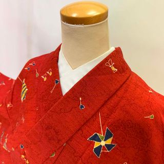 しつけ糸付き 正絹小紋(ピンク系)&おまけ(オレンジ色の作り帯)の通販