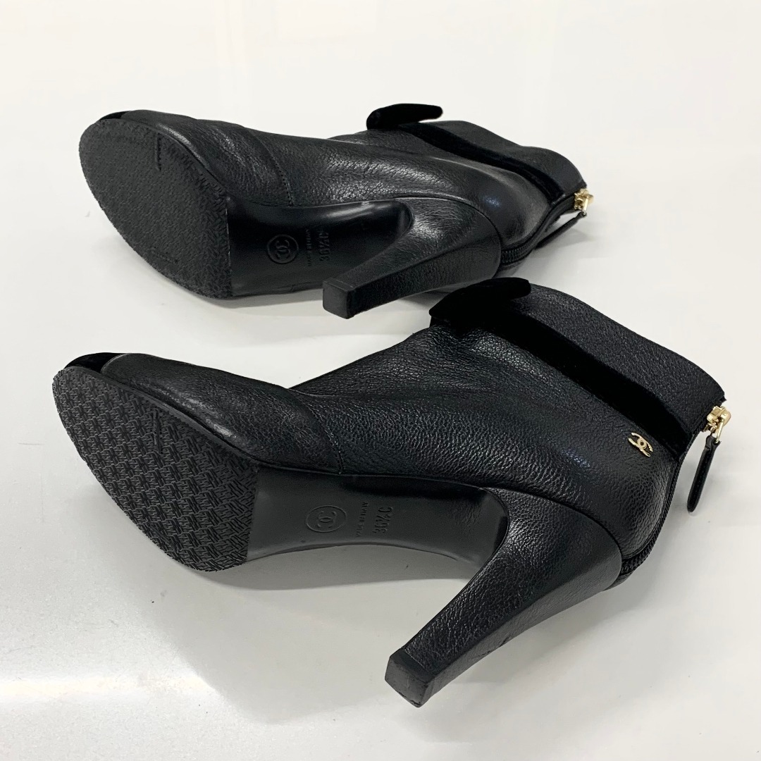 CHANEL - M13027 シャネル ココマーク リボン レザー ベロア ショート