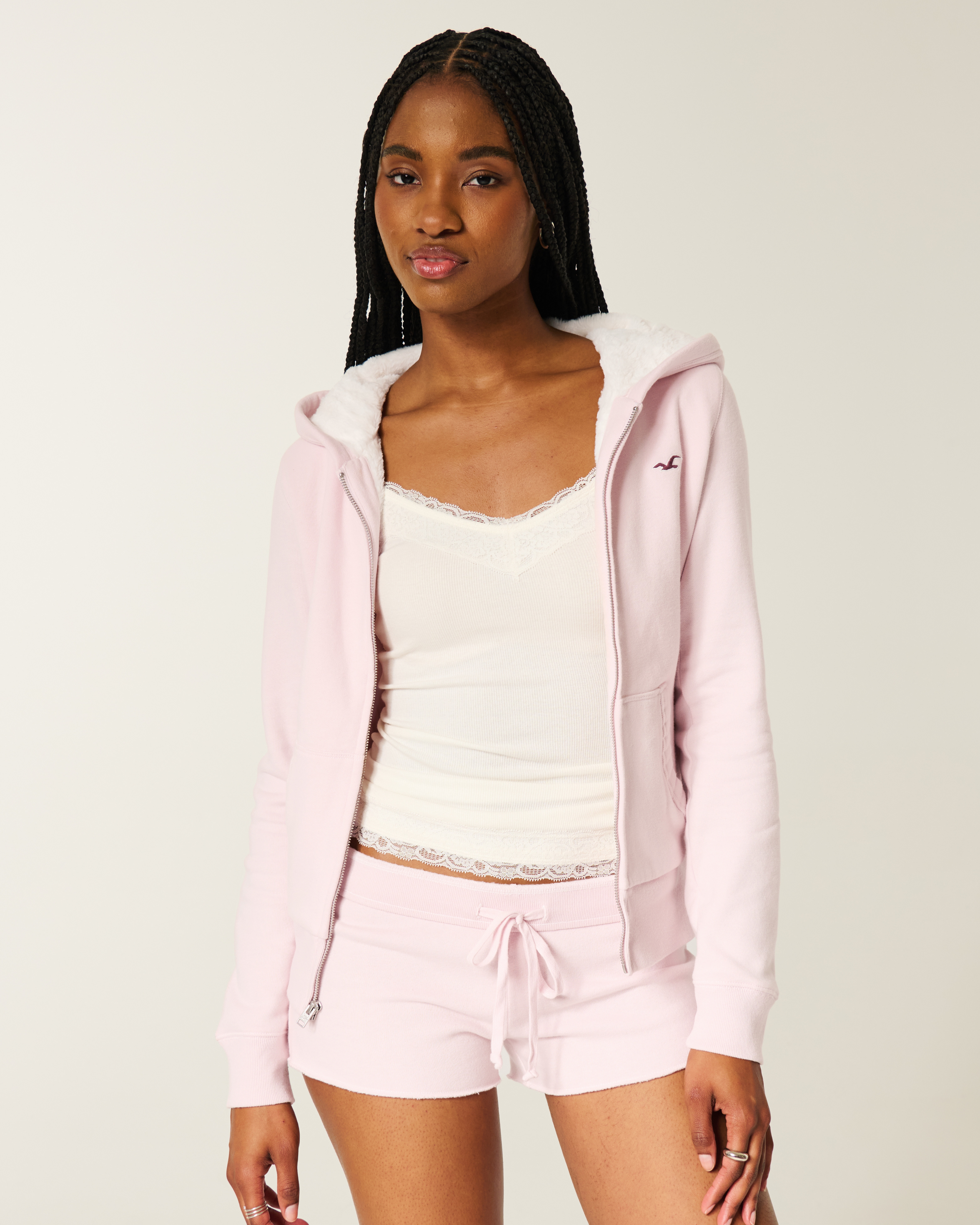 Hollister Faux Fur Trim Zip-Up Bomber Jacket at Foxvalley Mall in