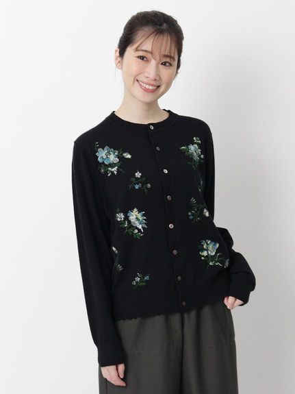 大きいサイズ][15号 19号 ]フローティングブーケ刺繍コットンニット