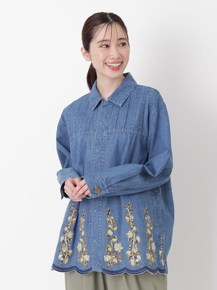 大きいサイズ][15号 19号 ]ライトオンスデニム スカラップブロッサム