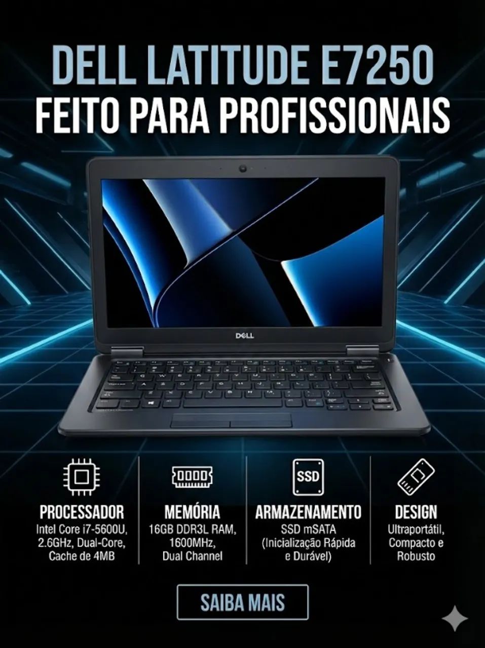 Notebook Dell Latitude E7250 | Intel Core i7 | 16GB RAM | SSD 256