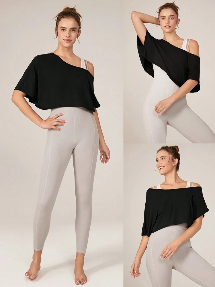 Modal Off-Shoulder Cropped Tee Yoga Studio Daily｜Glowmode