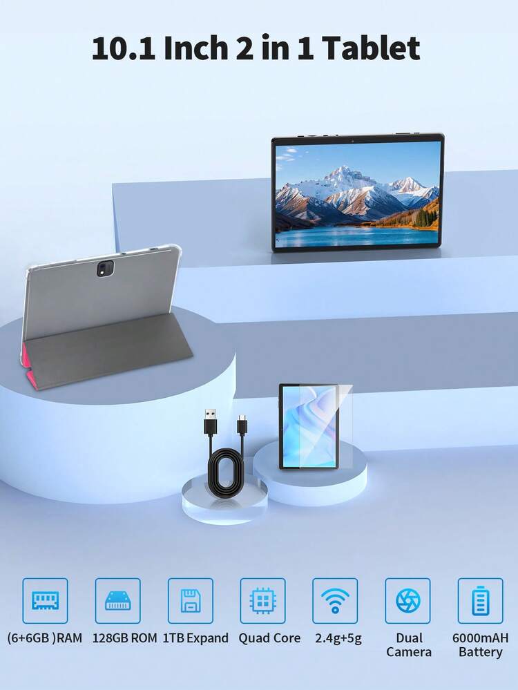 Relndoo 2025年最新 10インチ Android 14タブレット ケース付き (6GB+