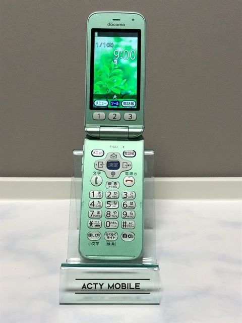ムスビー｜docomo らくらくホン F-02J 判定〇 ミントグリーン 初期化