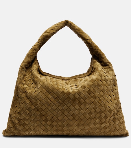 Hop Intrecciato Large suede tote bag in green - Bottega Veneta