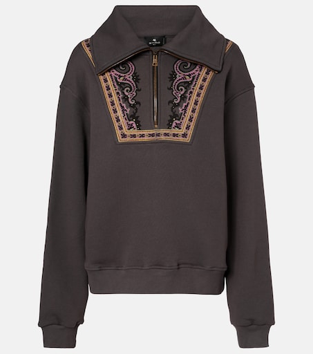 Printed cotton half-zip sweatshirt in grey - Etro | Mytheresa