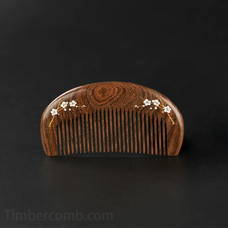 檀木櫛 天然木 木の櫛 梅の花 お守り コンパクト 静電気防止 美