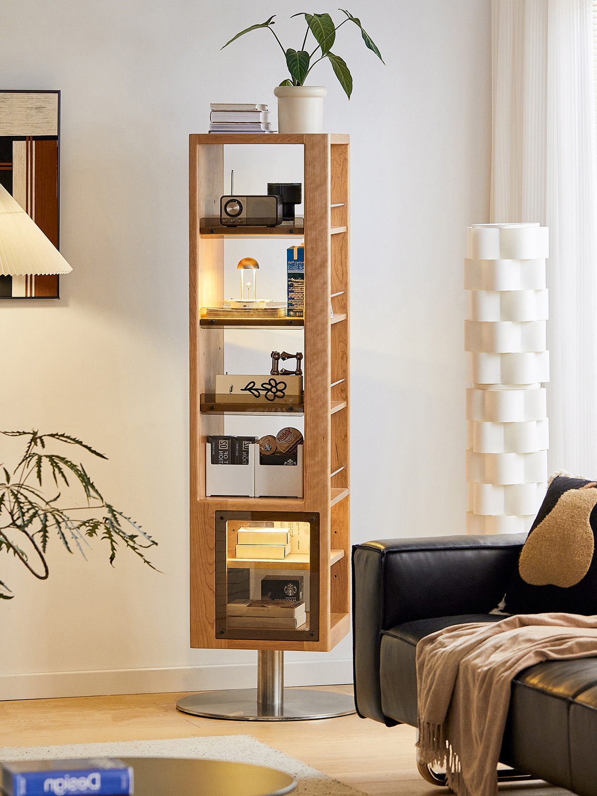 Woody Prime Cherry 回転式ミラー付き収納ラック | 省スペースで身支度