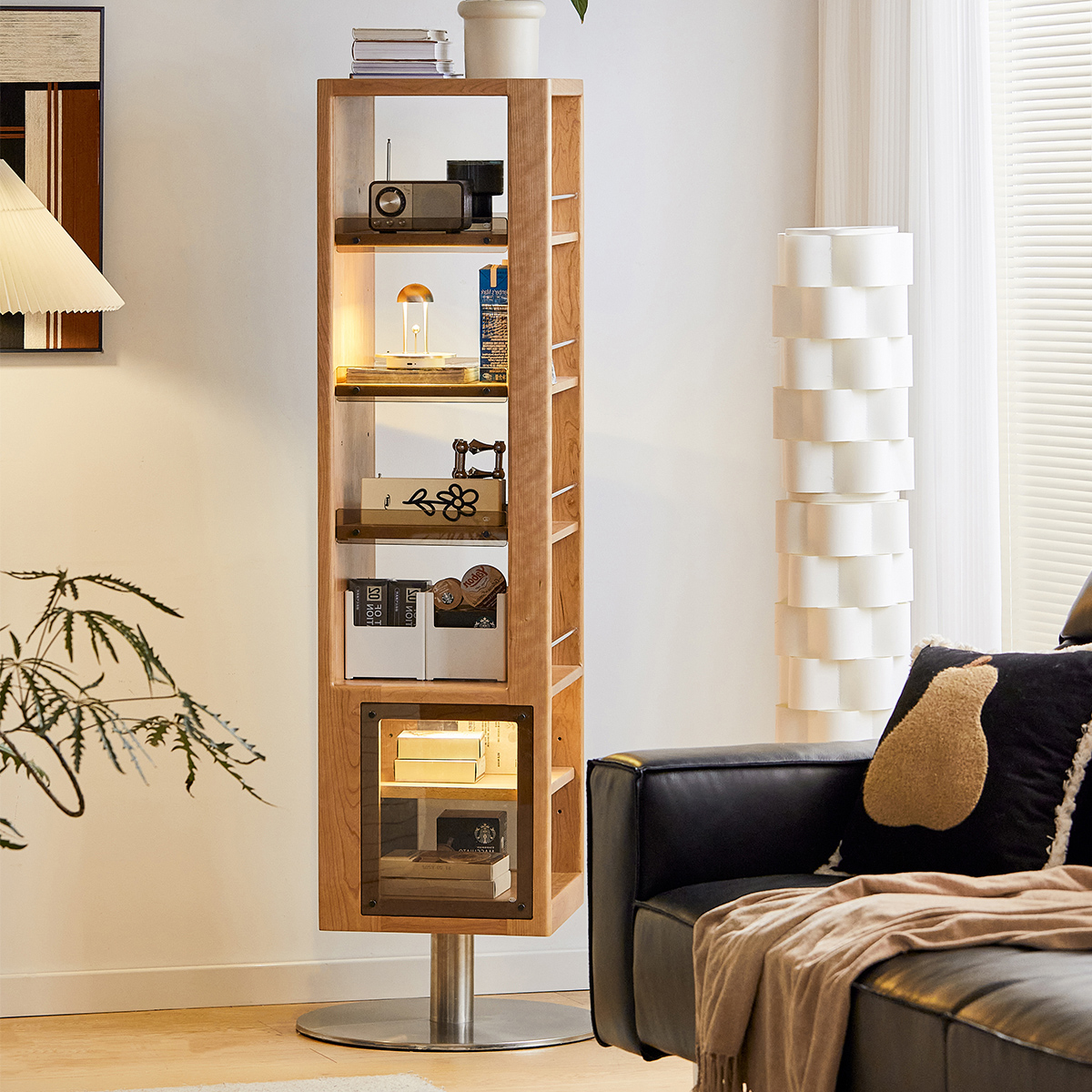 Woody Prime Cherry 回転式ミラー付き収納ラック | 省スペースで身支度