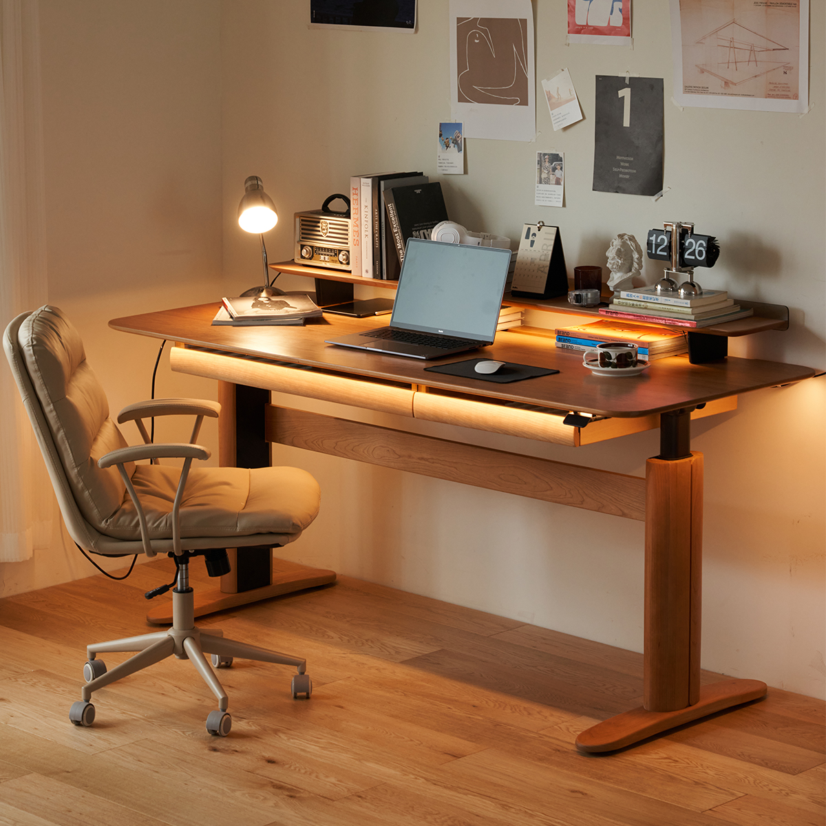 Woody Prime Cherry 電動昇降式ウッドワークデスク【組立サービス付