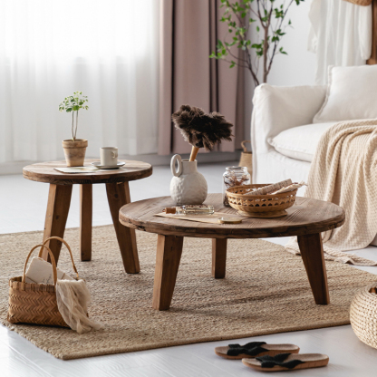 オールドパイン材ラウンドサイドテーブル | 木の表情を活かした温もり