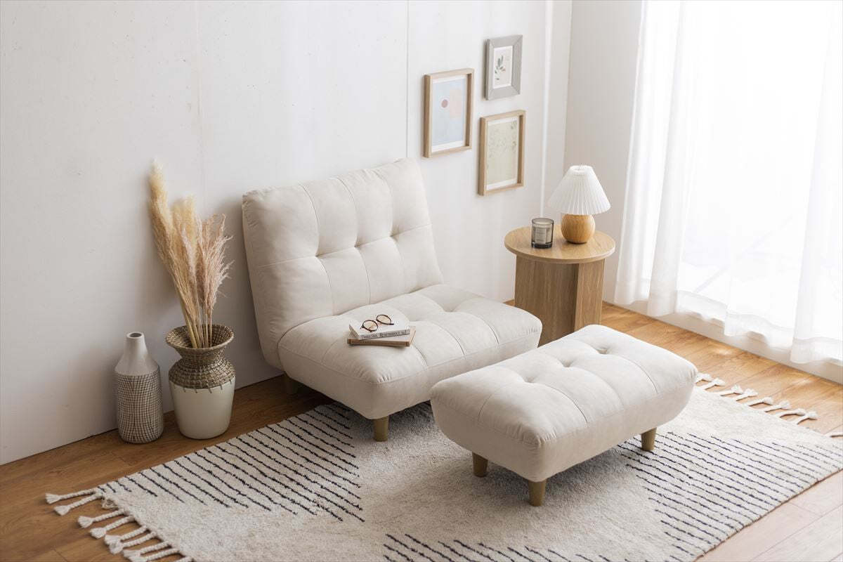 モダンふわもちオットマン付き一人掛けソファ | リラックスにぴったり