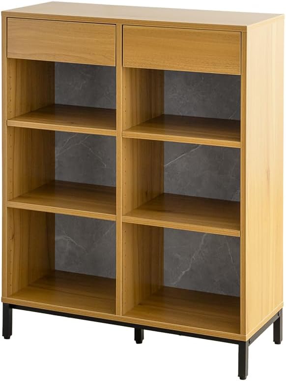 ヴィンテージ風木製引き出し付き本棚 | 調整可能なシェルフで多用途