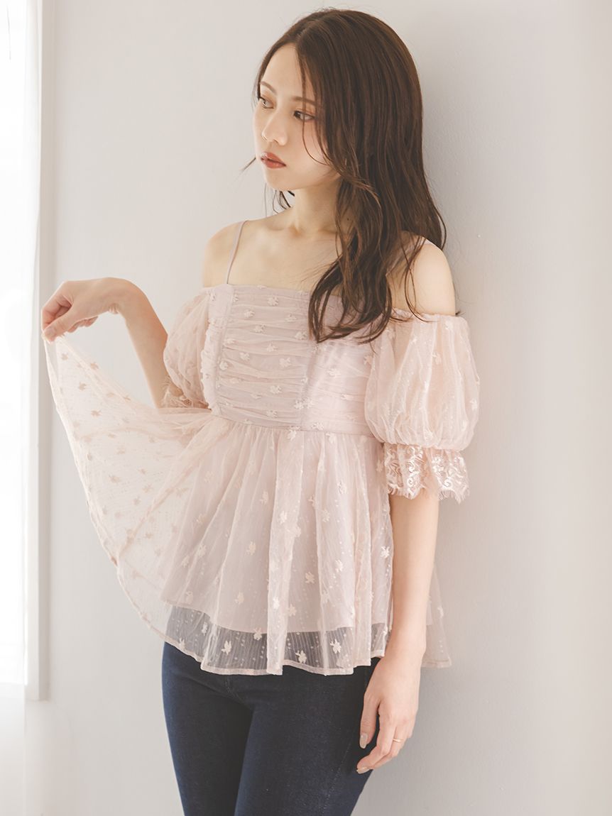 バリエオフショルレースチュニック(シャツ・ブラウス)｜トップス