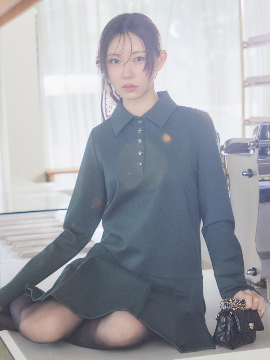 衿つきプリーツカットミニワンピース(ミニワンピース)｜ワンピース