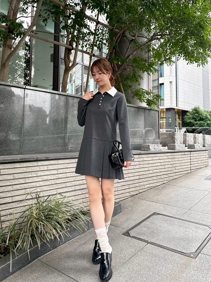 衿つきプリーツカットミニワンピース(ミニワンピース)｜ワンピース