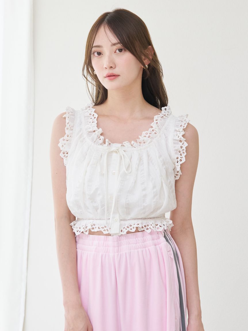 クロップドコットンフリルブラウス(シャツ・ブラウス)｜トップス
