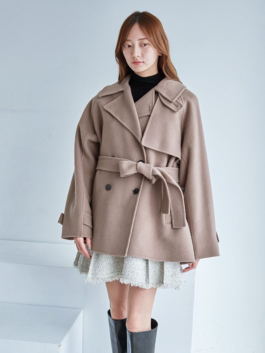 HIGH QUALITY】スカーフ付きウールミドルコート(コート)｜アウター