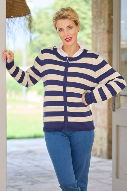 Sunday Doriana Stripe Zip Cardigan, 6946-6954