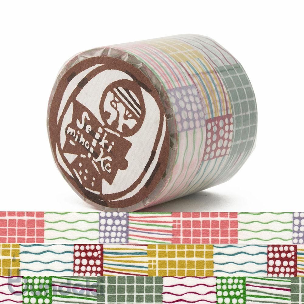 倉敷意匠】縞格子水玉 マスキングテープ 3色セット(15mm) - 文房具通販