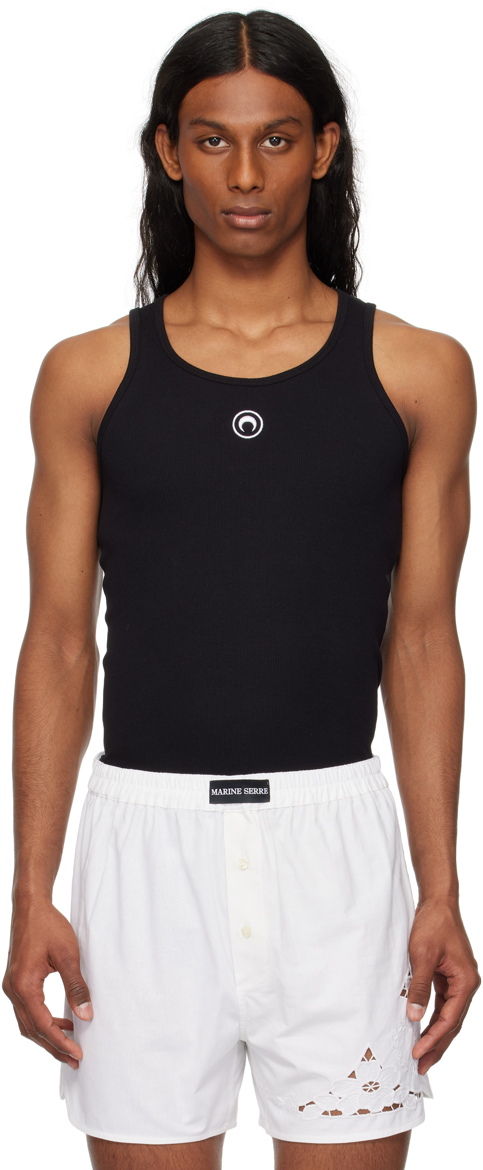 Marine Serreのブラック Moon Logo リブタンクトップがセール中