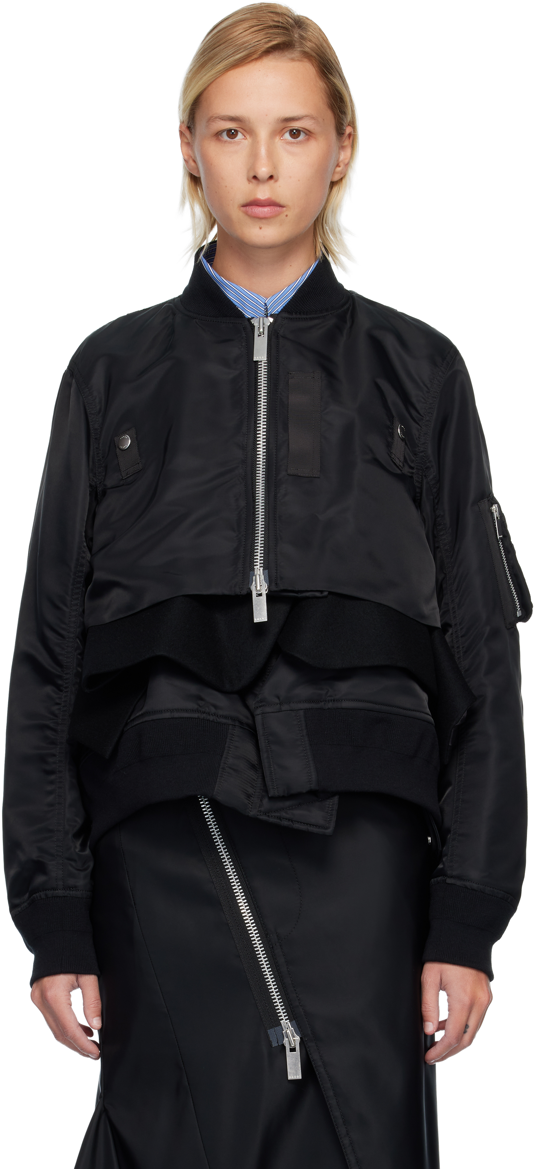 Black Nylon Twill & Wool Melton Blouson Jacket by sacai on Sale
