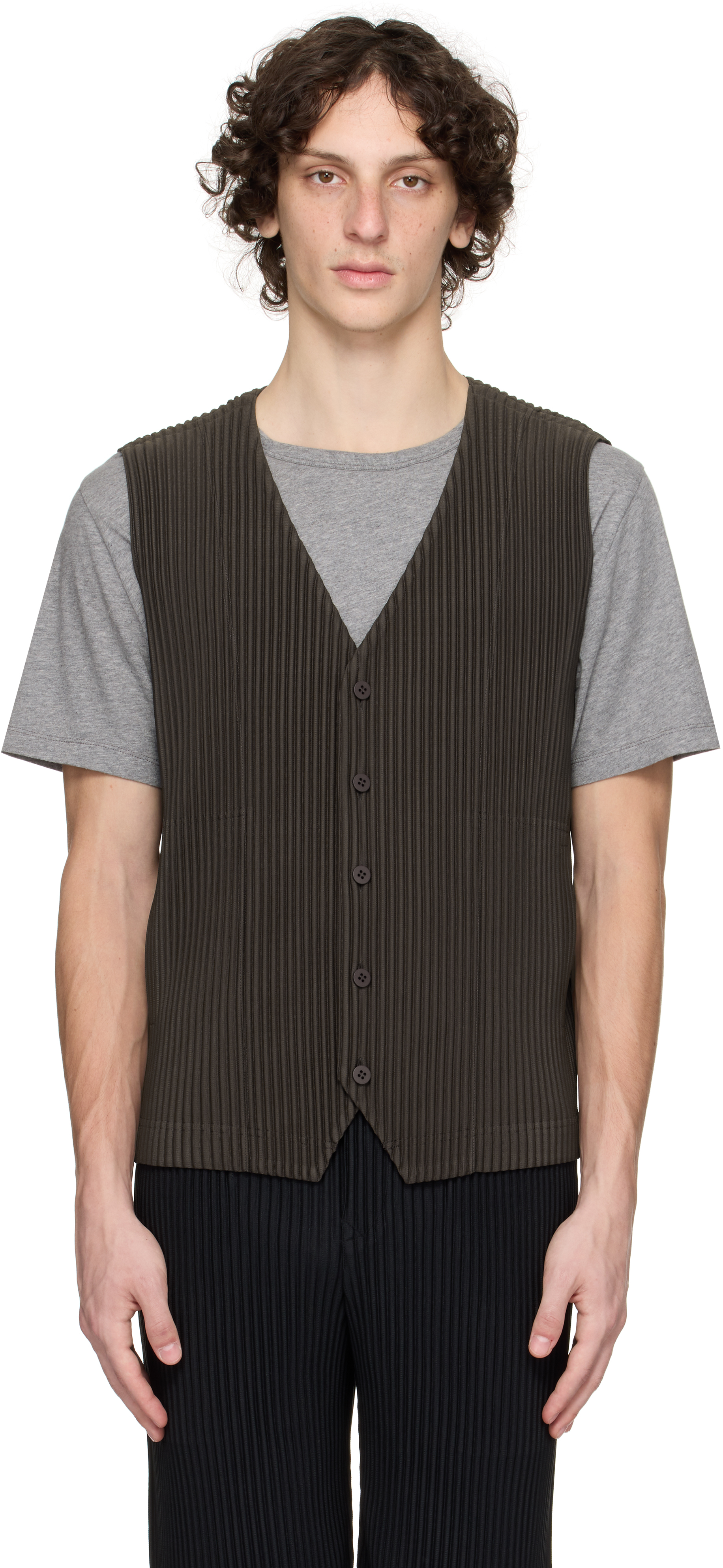 Brown Tailored Pleats 2 Vest by HOMME PLISSÉ ISSEY MIYAKE on Sale