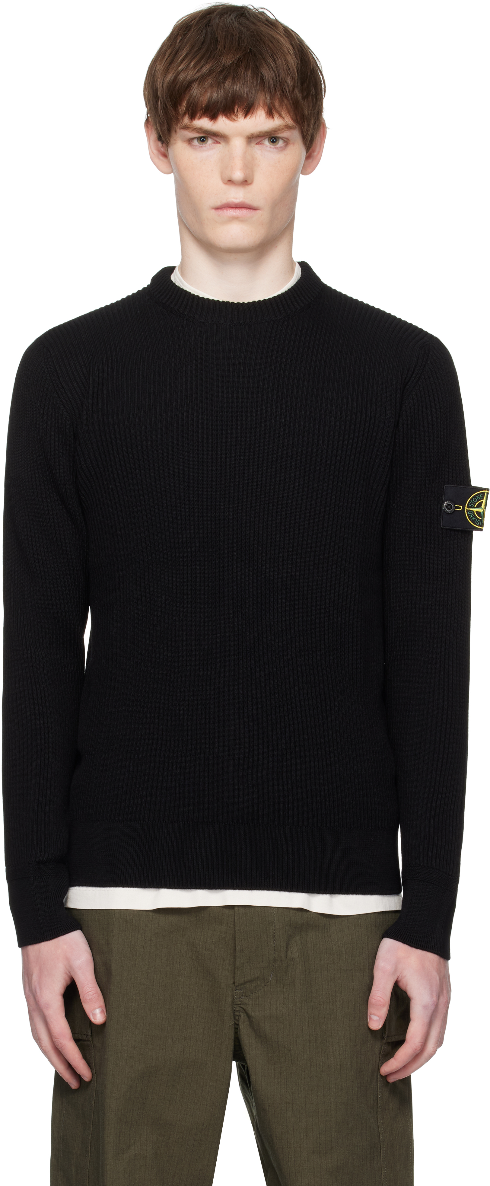 Stone Island: ブラック 5100053 Full Rib RWS Wool セーター | SSENSE