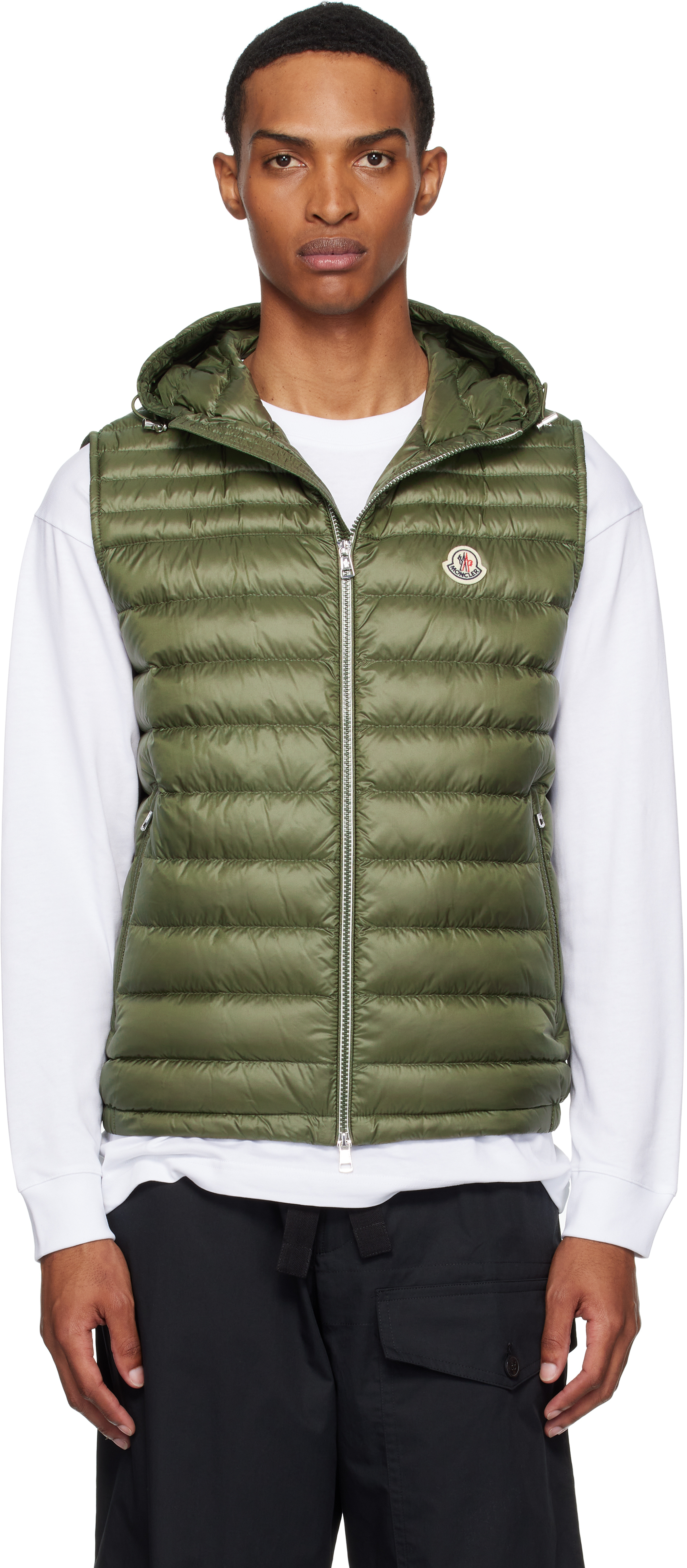 Moncler: カーキ Orant フード付き ダウンベスト | SSENSE 日本