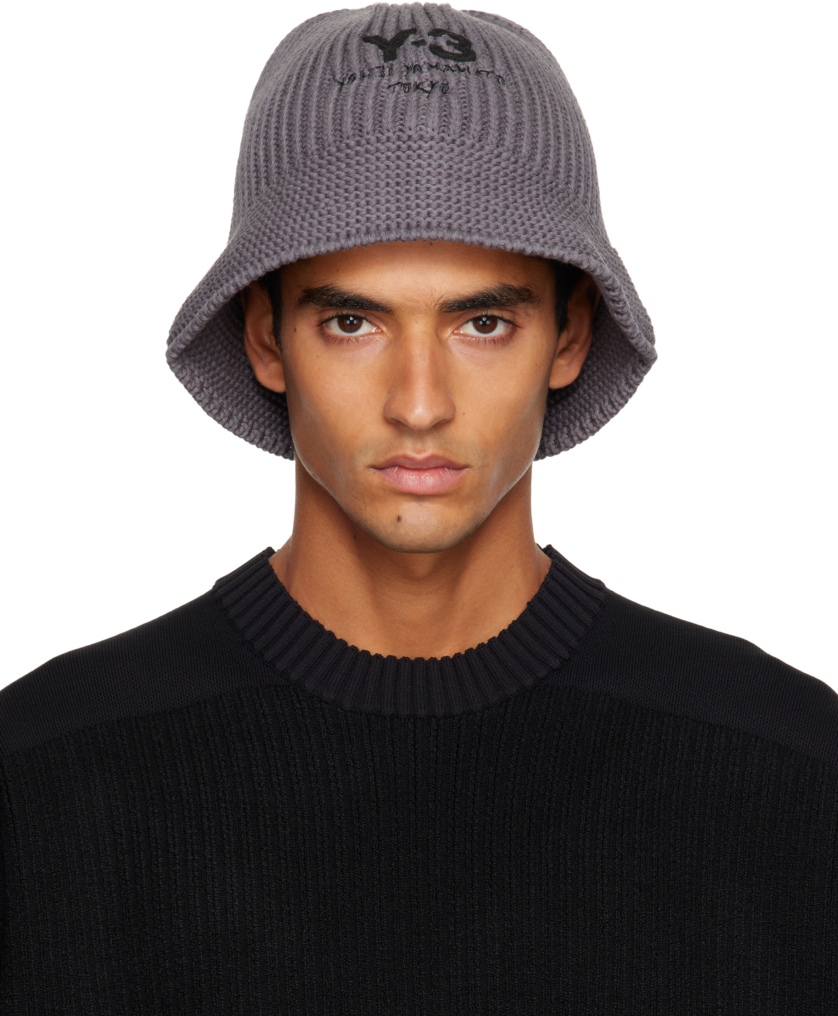 Y-3: Gray Heritage Knit Bucket Hat | SSENSE