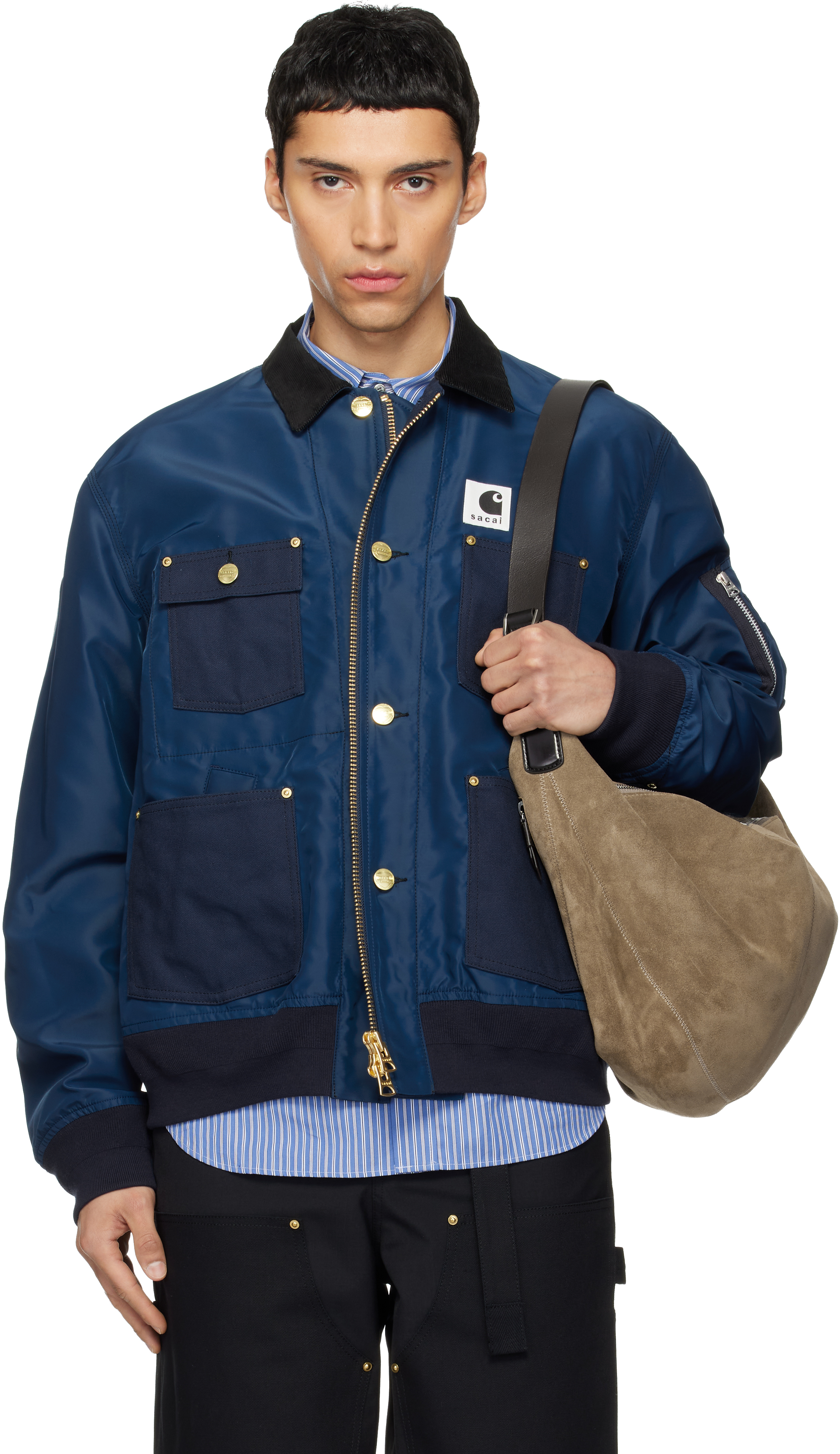 sacai: Navy Carhartt WIP Edition Nylon Twill & Duck Jacket
