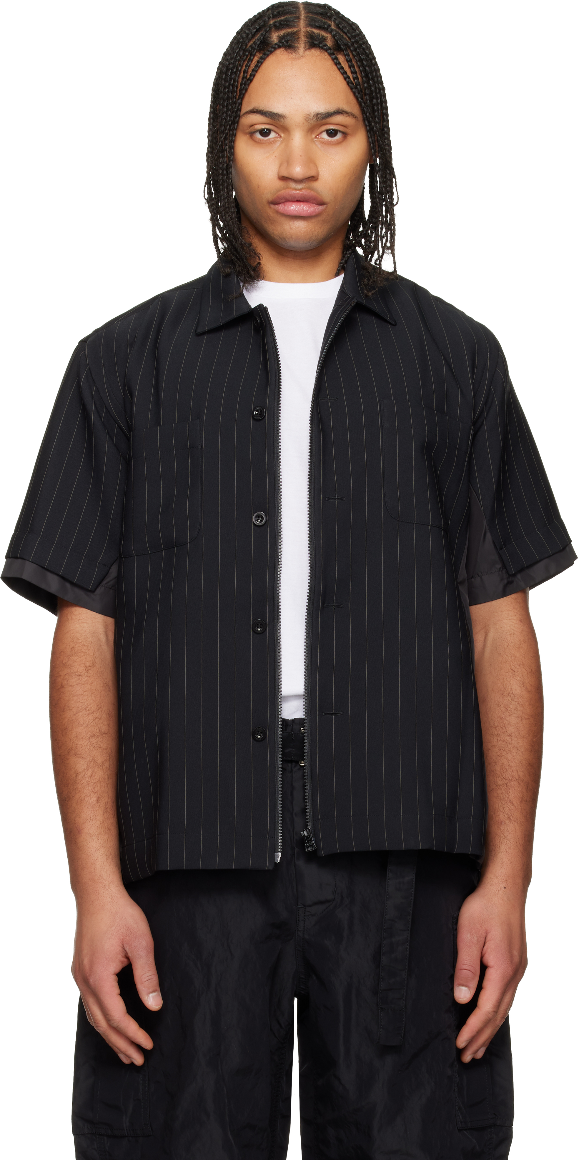 sacai: ブラウン マテラッセツイル シャツ | SSENSE 日本