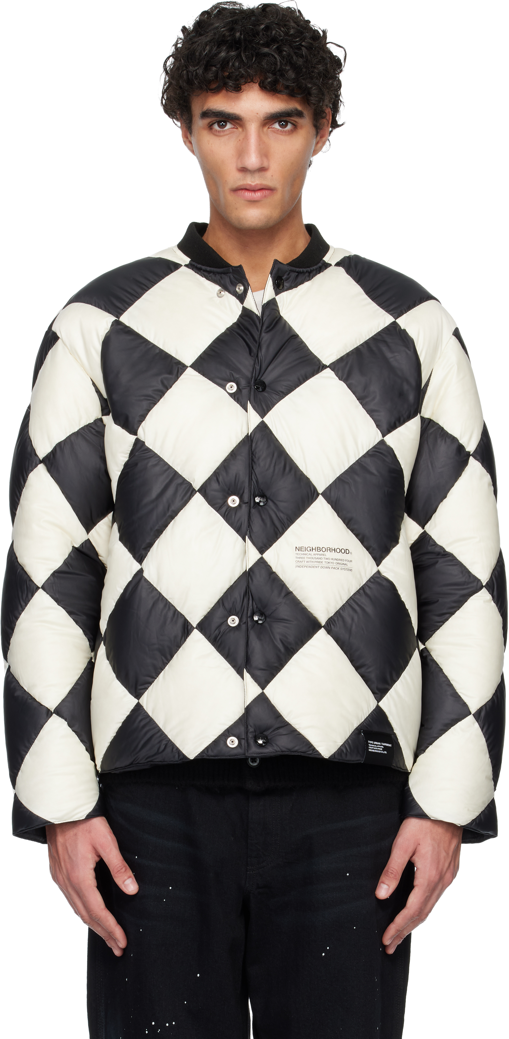Neighborhood: Black & White Checker Down Jacket | SSENSE