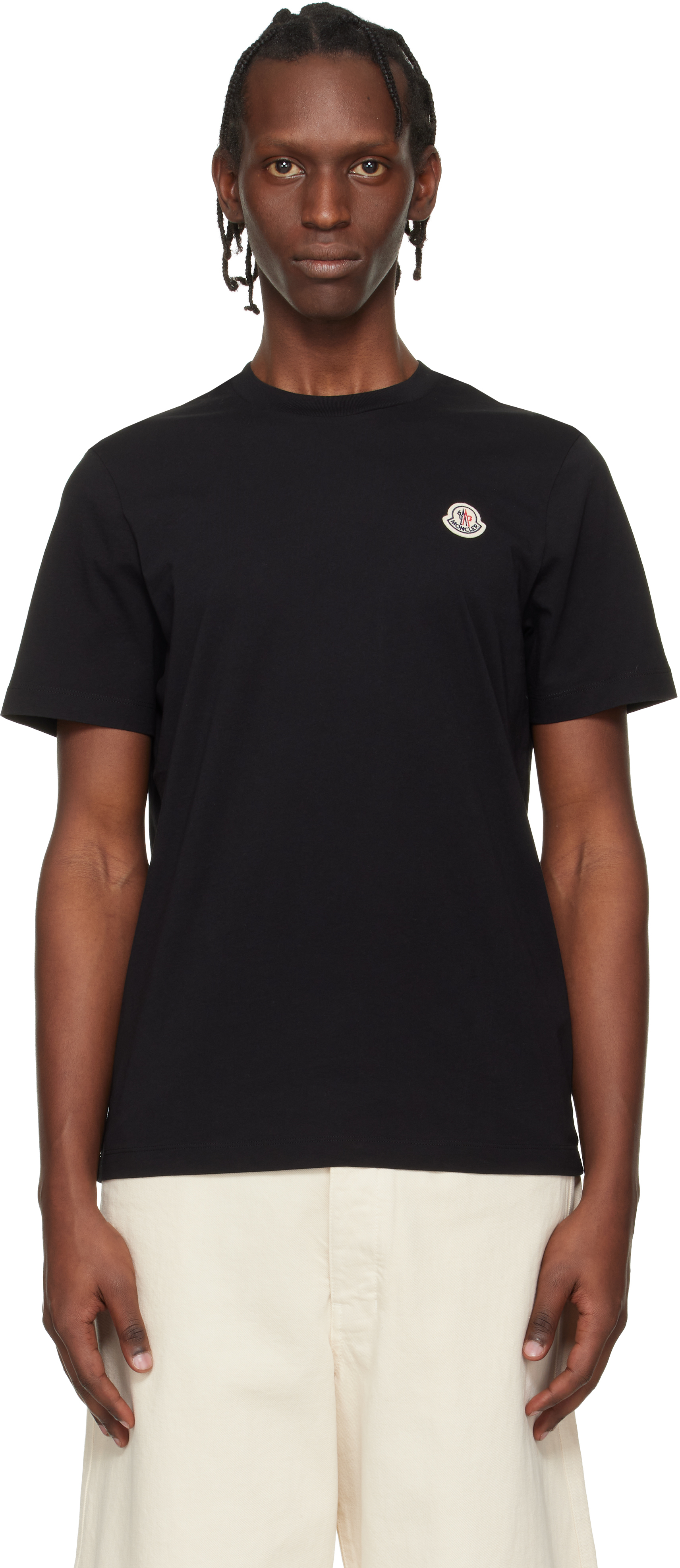 Moncler: ブラック ロゴパッチ コットン Tシャツ 3枚セット | SSENSE 日本