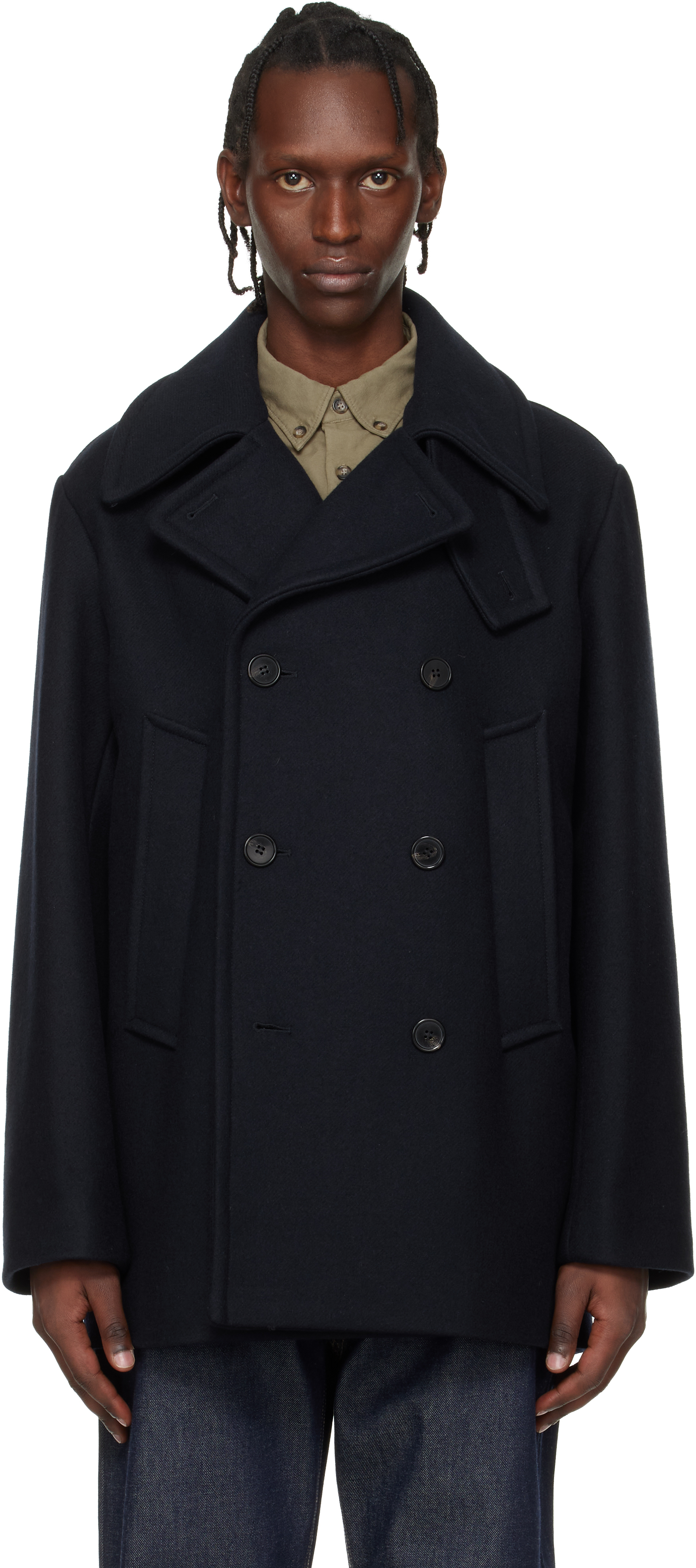 A.P.C.: Navy Wool Peacoat | SSENSE