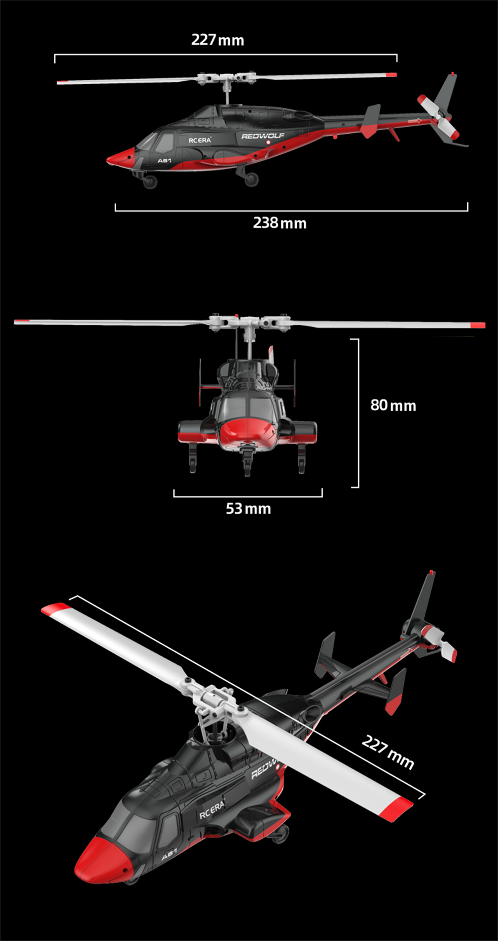 RC ERA A61 Airwolf 2.4G 4CH 6-Axis Gyro 1:53 Scale Optical Flow