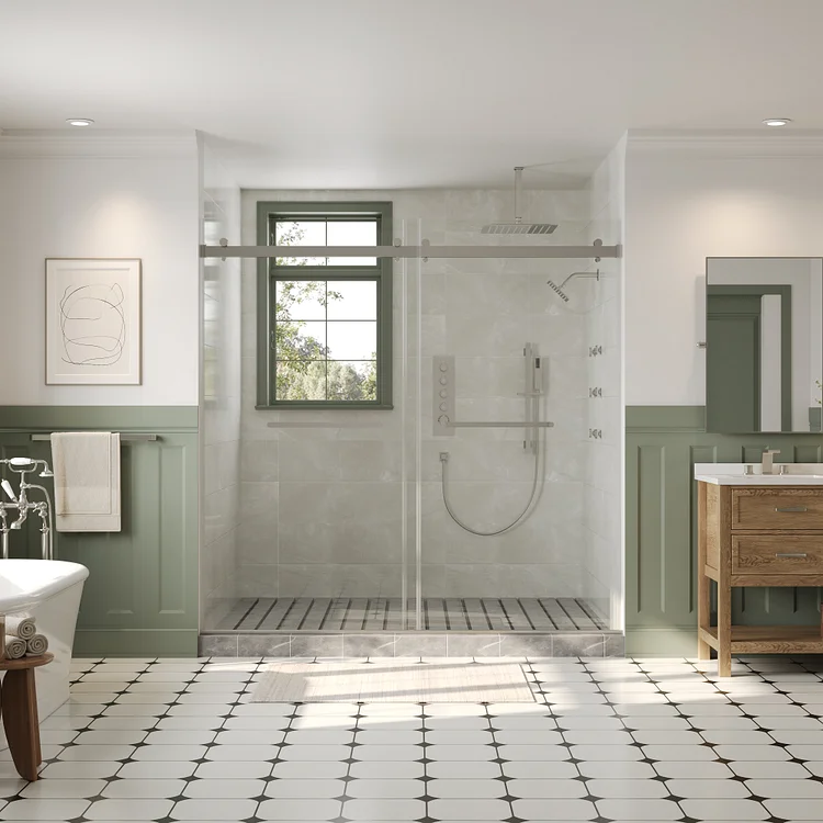 Thermostatic Rainfall Bathroom Shower System in Brushed Nickel SFS