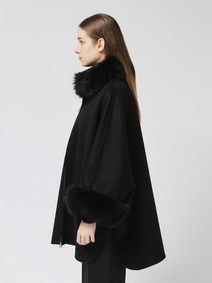 LORO PIANA|FAVOLA DOUBLE】ファー付き ウールカシミヤ ポンチョコート