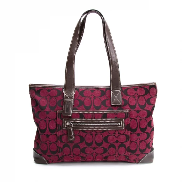 コーチCOACH H2J-6082 シグネチャーハンドバッグ 赤茶 (K-138263)