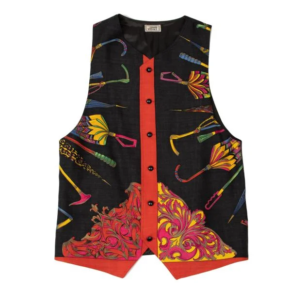 ジャンニヴェルサーチGIANNI VERSACE カラフル傘柄ジレベスト 黒赤他