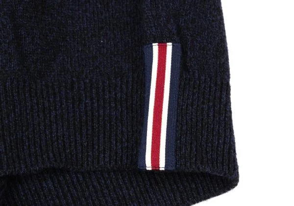 パパスPapas カシミヤ混ウールヘンリーネックニットベスト 紺黒S (K