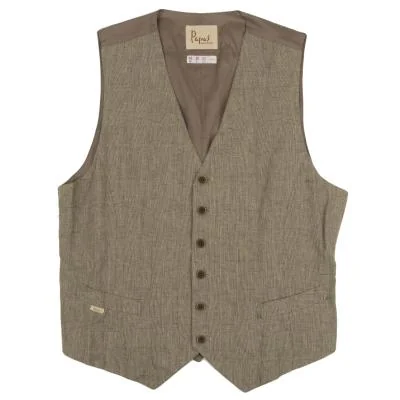 パパスPapas ハリスツイードベスト ベージュ茶L (K-136641)